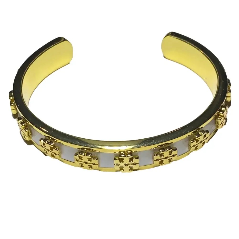 Tory Burch NWT Kira White Enamel & Gold-Toned Cuff Bracelet